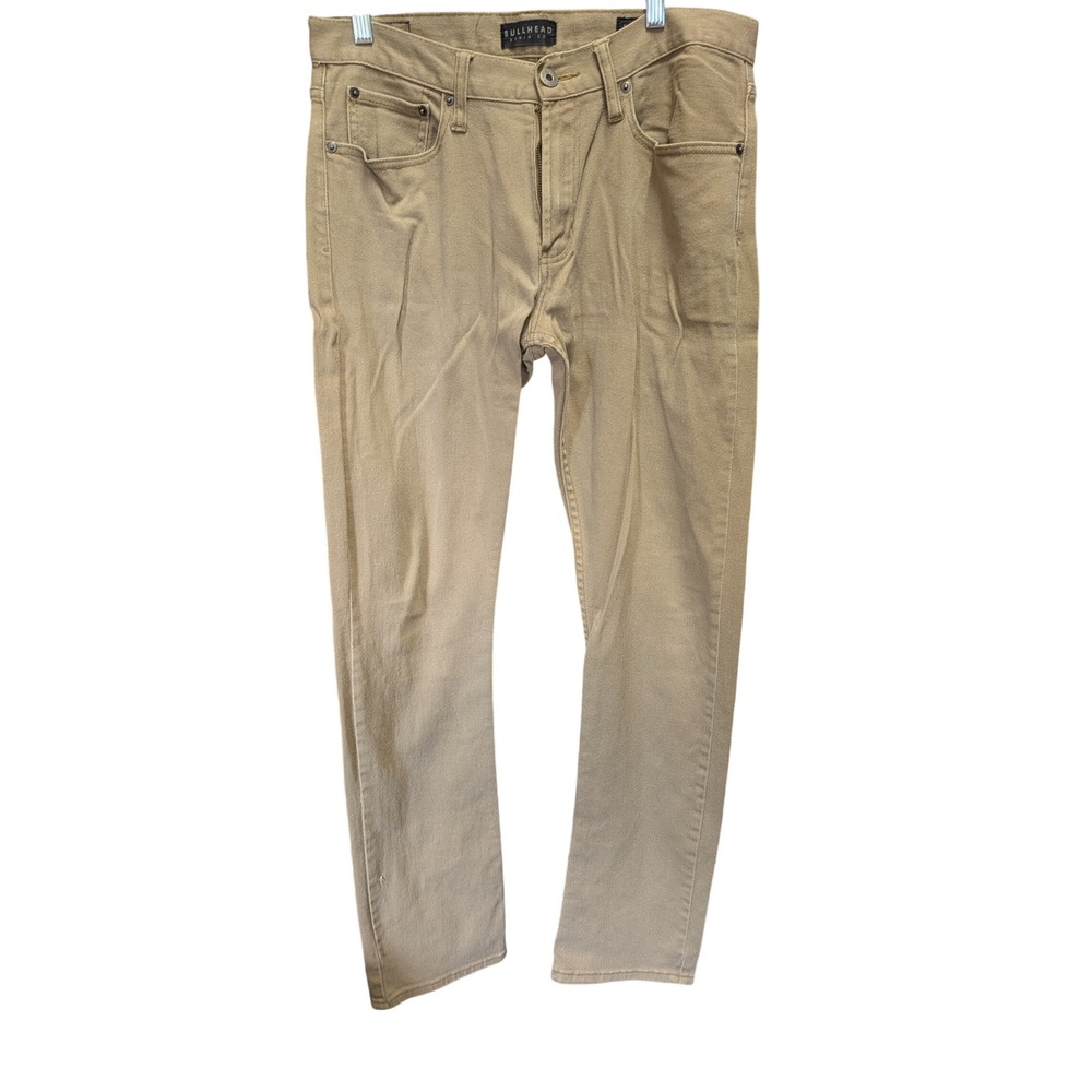 Bullhead Denim Co Mens Slim Straight Jeans Tan Khaki Pants 5-Pocket Cotton Blend